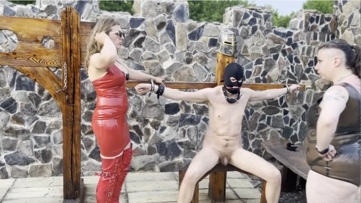 Preparing for CBT - Ballbusting on the crucifix chair