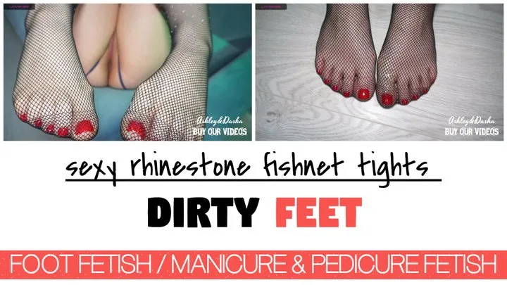 Dirty Feet, Sexy Rhinestone Fishnet Tights & Red Pedicure ( Foot Fetish )