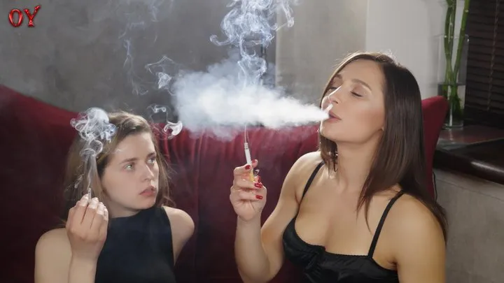 Karina and Yana smoke together