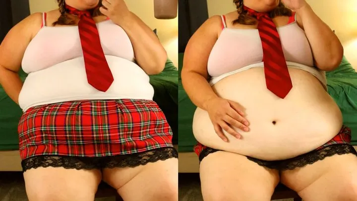 School Girl Funnel Feeding Heavy Cream and Weigh in