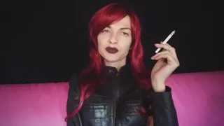 White cig with dark lips and leather jacket