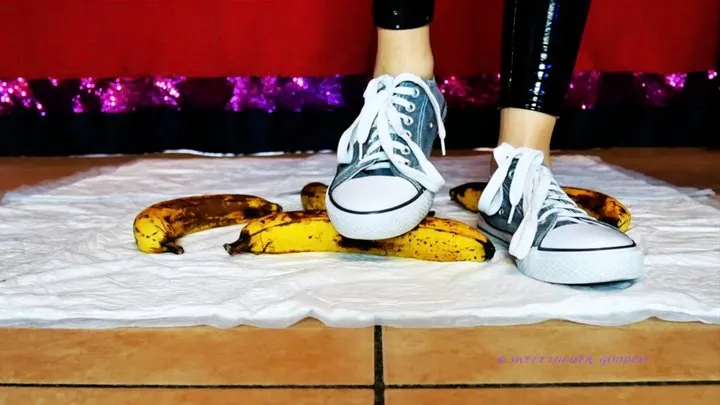 Banana food fruit crushing squeezy trampling asmr in sneakers