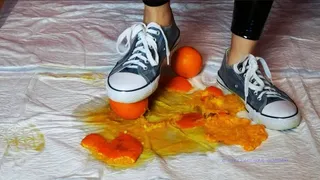 Oranges food fruit crushing squeezy trampling asmr in sneakers