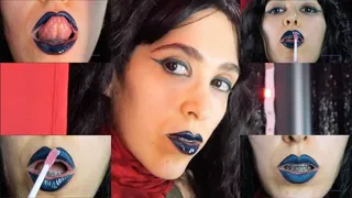 Gothic dark blue lipstick and glossy lips