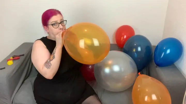 Blowing and pumping up balloons in different sizes