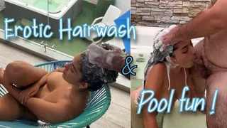 Erotic hair wash and pool fun
