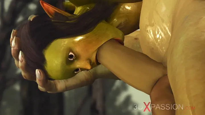 Green monster Ogre fucks hard a horny female goblin Arwen in the enchanted forest