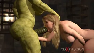 Futa orc with a huge dick fucks hard a sexy blonde slut in the castle