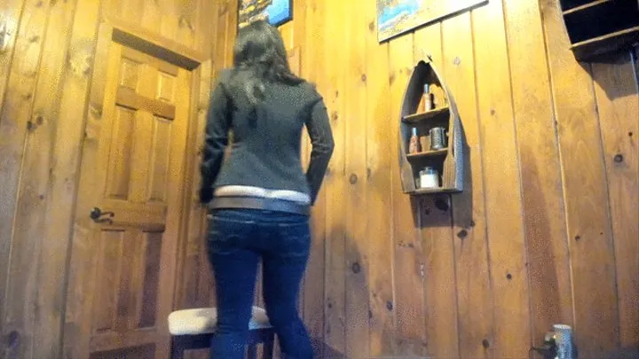 ass baring boss tease in jeans and belt