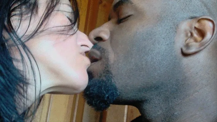 up close interracial sensual kissing