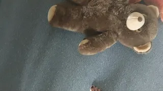 Sandra is trampling and crushing 2 Big bears barefoot