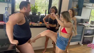 Brutal Ballbusting and Humilation by Three Evil Girls