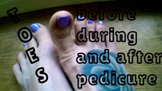 Lady Angela hand held toes before during and after a pedicure