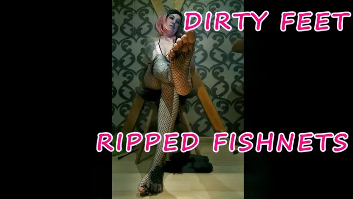 Lady Angela dirty feet ripped fishnets femdom foot smelling