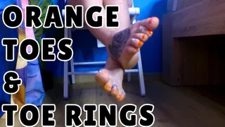 Lady Angela new pedicure and toe rings JOI orange toes foot tattoo