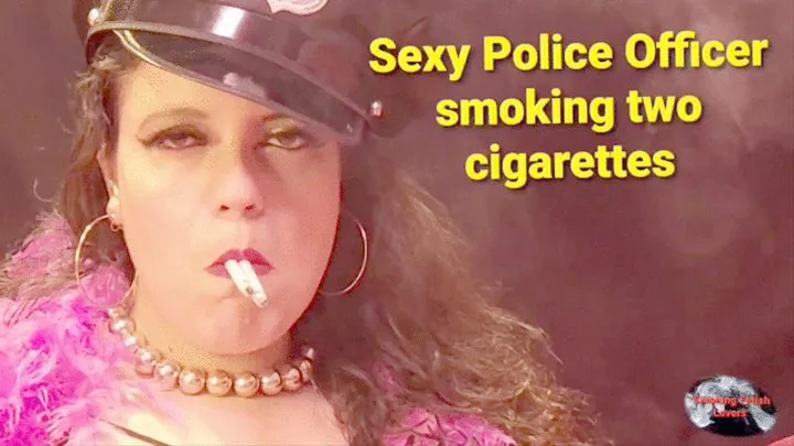 Sexy police officer smoking two cigarettes - SFL116