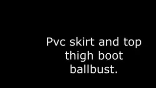 Black pvc thigh boot ballbusting