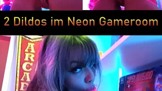 2 XXL Neon Dildos sucked in real 80's Gameroom