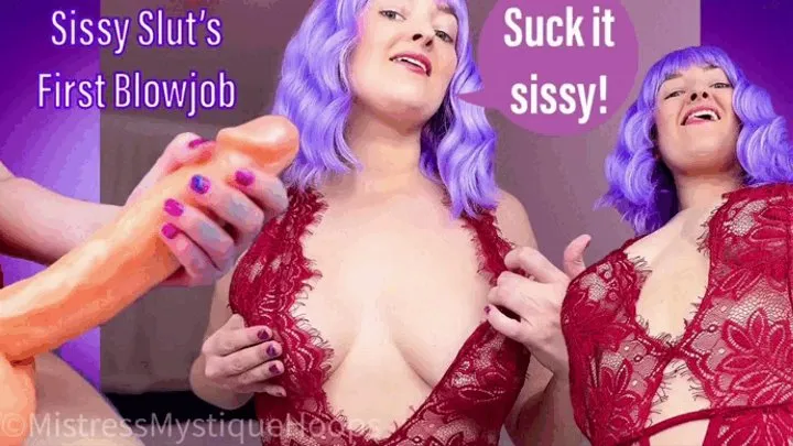 Sissy Slut's First Blowjob - Femdom POV Strap-On sucking Sissy Training with Mistress Mystique