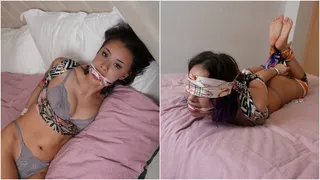 Lilly's Tight Hogtie and Cleave Gag Captivity with Magic Silk Scarves!