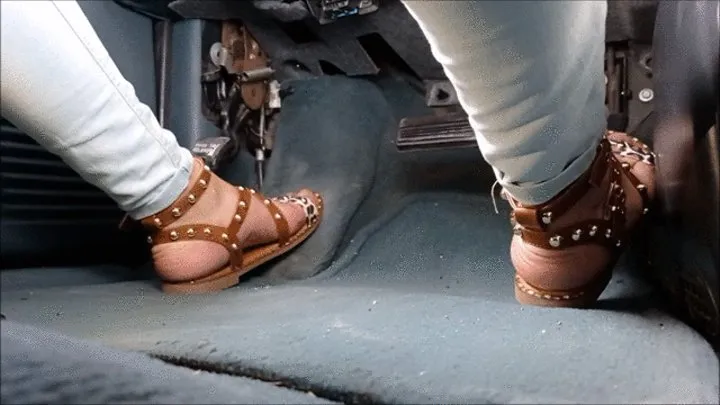 Driving brown flat sandals minivan