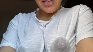 leaky tits in white t-shirt
