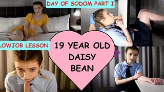 Nervous TEEN 18+ newbie Daisy Bean learns to suck cock from a dirty old man DAY OF SODOM PART 1