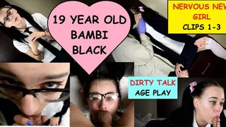 Little Bambi Black instructed by dirty old man how to slowly deepthroat a cock until her eyes water and gags CLIPS #1-3