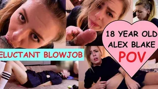 Reluctant Blowjob Eighteen year old Alex Blake overwhelmed gagging slobbering on creepy old guy's cock CLIPS #1-3