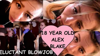 Reluctant Blowjob Eighteen year old Alex Blake gagging gurgling dirty talk deepthroat for creepy old man Clip #2