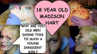 Madison Hart 18 year old petite blonde newbie talks dirty deepthroats gags on creepy old man cock swallows load CLIPS #1-2