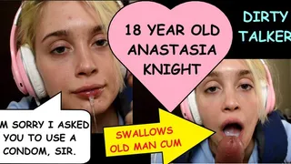 "I'm sorry for asking you to wear a condom, sir" Submissive teen with braces Anastasia Knight as she gags on dirty old Man Joe Jon's cock Clip #4