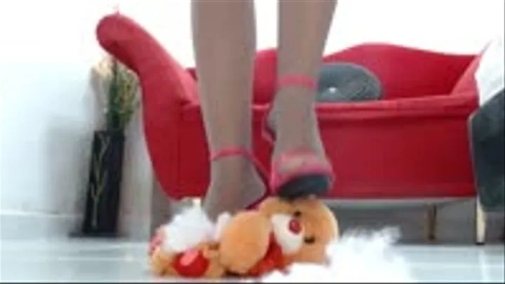 crushing a teddy bear in pink stiletto heels and nylons sexy