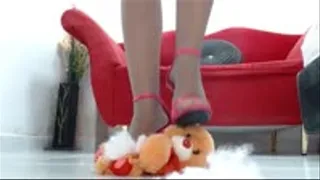 crushing a teddy bear in pink stiletto heels and nylons sexy
