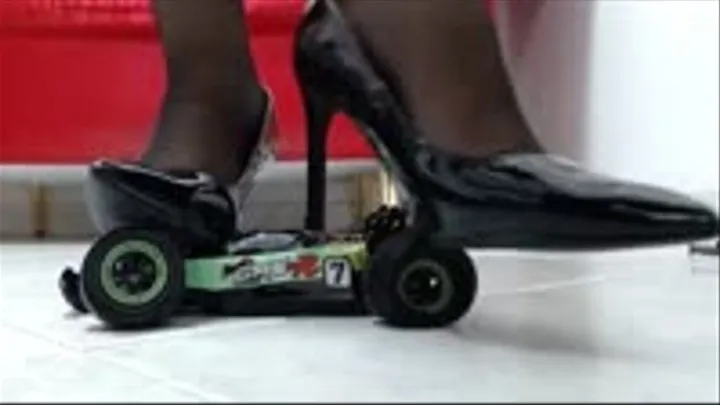 crushing a RC toycar with 4 different shoes