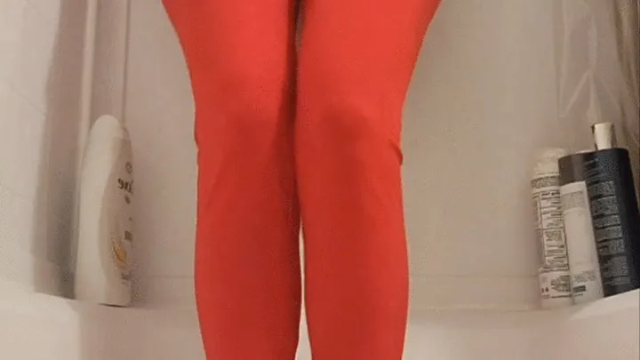 Red Legging Soaking Then Clothed Shower