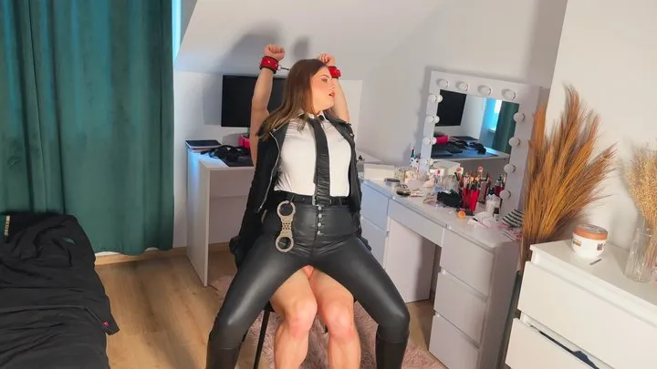 Girl dress into leather and domme submissive friend