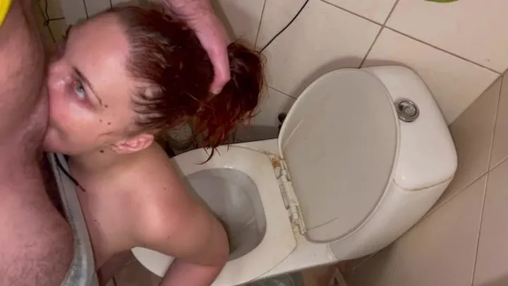 Flashing head in toilet, piss on hair, facefuck with cum in throat (humiliation)