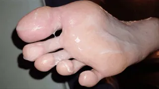 Olivia - Eating cum off her oily soles after worshipping them