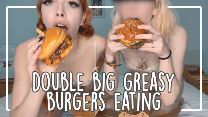 EATING BIG GREASY BURGERS chewing and messing opening our mouths wide