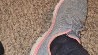 Taking off shoes and socks after a hike