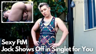 Sexy FtM Jock Shows Off in Singlet for You JOI: a POV gym roleplay scene featuring trans pussy, muscle worship, dirty talk, fingering, and cumming