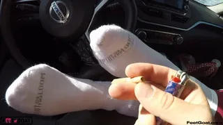 Giving a foot massage in the car with latina Mayhem Melodie and her sexy feet