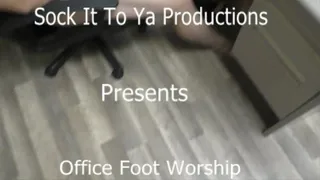 naked in office with foot slave