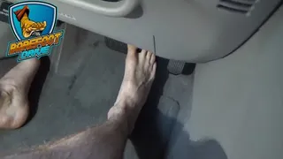 Fred drives barefoot and loves to show his feet