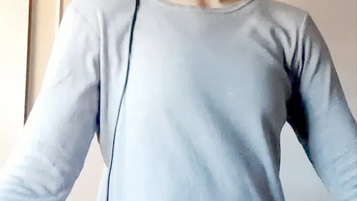 Watch me sweat while I workout wearing a gray t-shirt