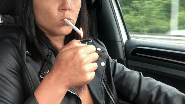 Smoking Flashing Tits and Shaved Pussy While I Drive