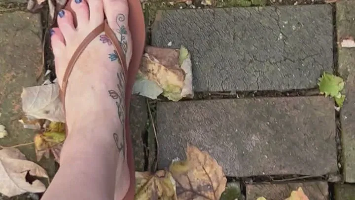 Harmony Crunches Leaves in Her Flip Flops