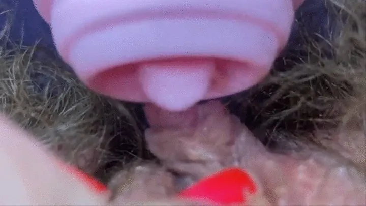 big clitoris hairy pussy in extreme closeup masturbation