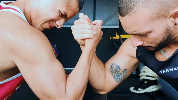 Armwrestling with 2 strong guys at the same time